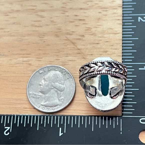 New Blue Chalcedony Agate Stone Oval Faceted Silver Overlay Ring Size 7.75 - 8 - Picture 7 of 10